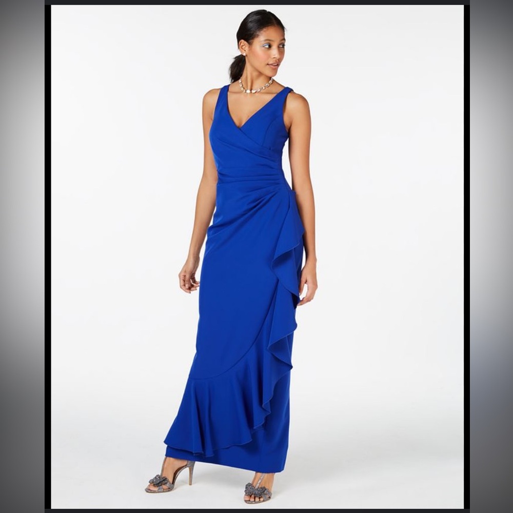 Vince Camuto V-Neck‎ Draped Ruffle Gown
